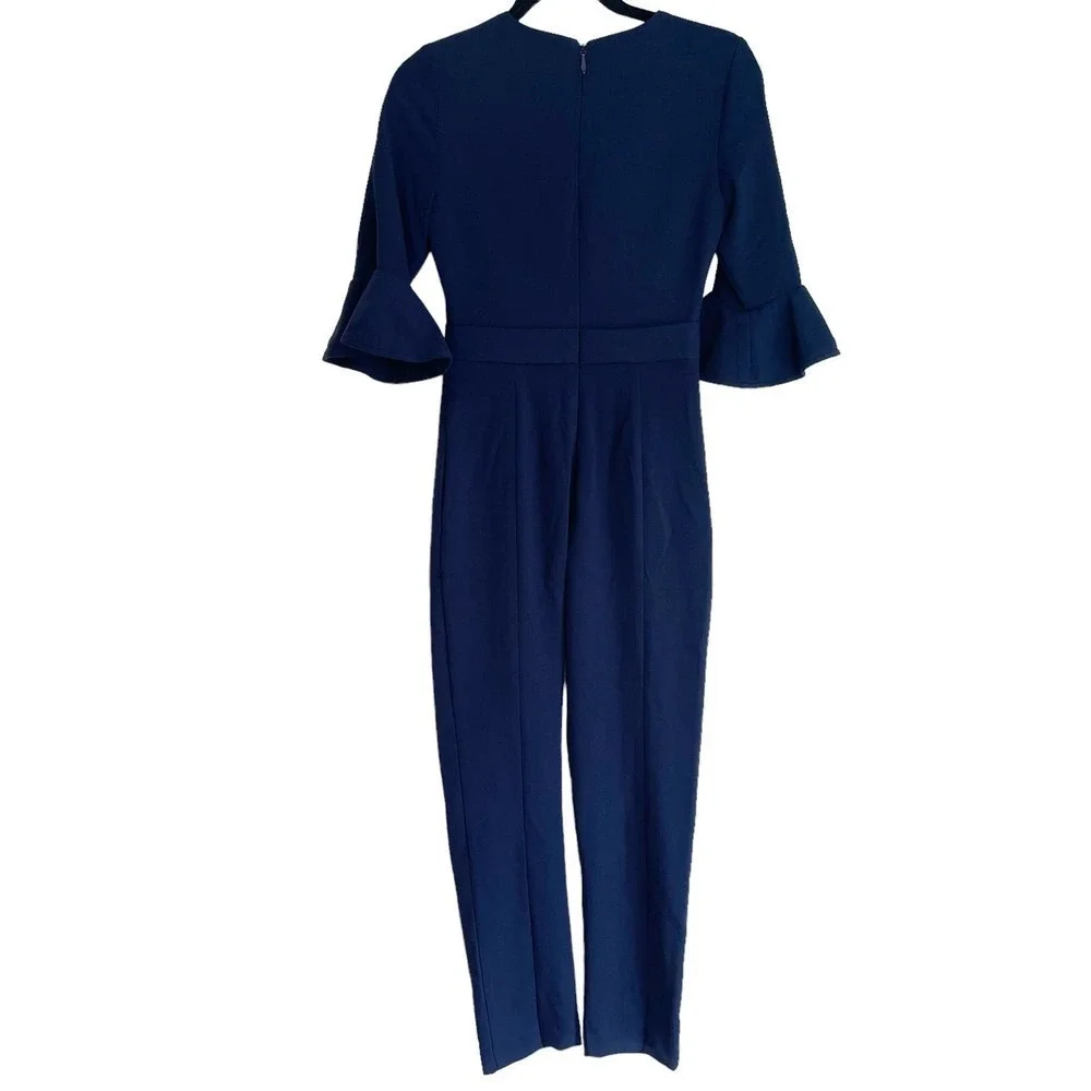 Black Halo Brooklyn 3/4-Bell-Sleeve Jumpsuit Super Loft Woven Size 0